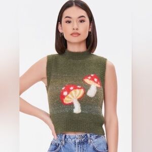 Forever 21 - Olive Green Mushroom Sleeveless Sweater / Sweatervest - S - NWT